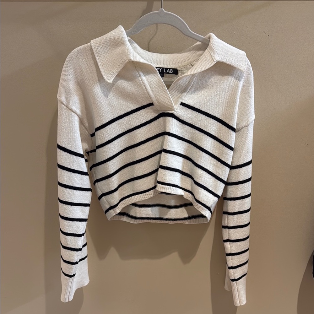 GREY LAB Ivory and Black Knit Top